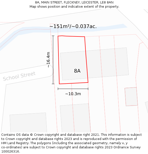 8A, MAIN STREET, FLECKNEY, LEICESTER, LE8 8AN: Plot and title map