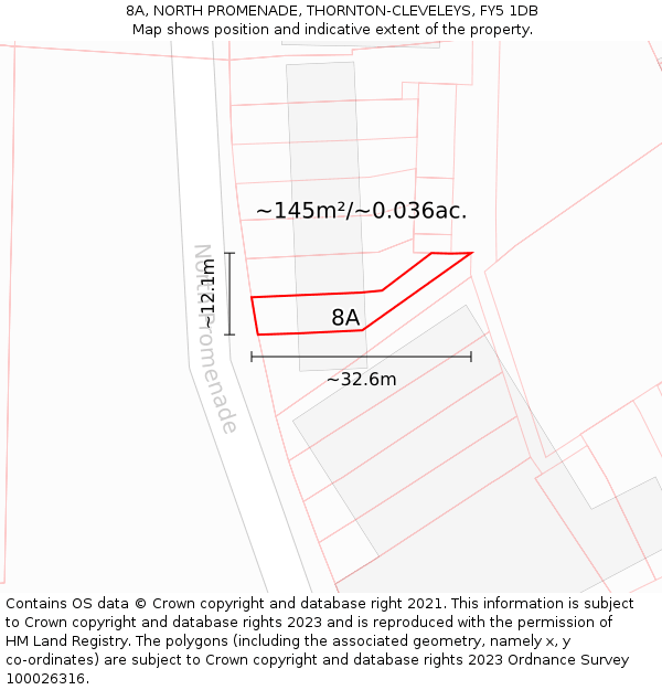 8A, NORTH PROMENADE, THORNTON-CLEVELEYS, FY5 1DB: Plot and title map