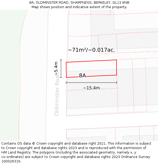 8A, OLDMINSTER ROAD, SHARPNESS, BERKELEY, GL13 9NB: Plot and title map
