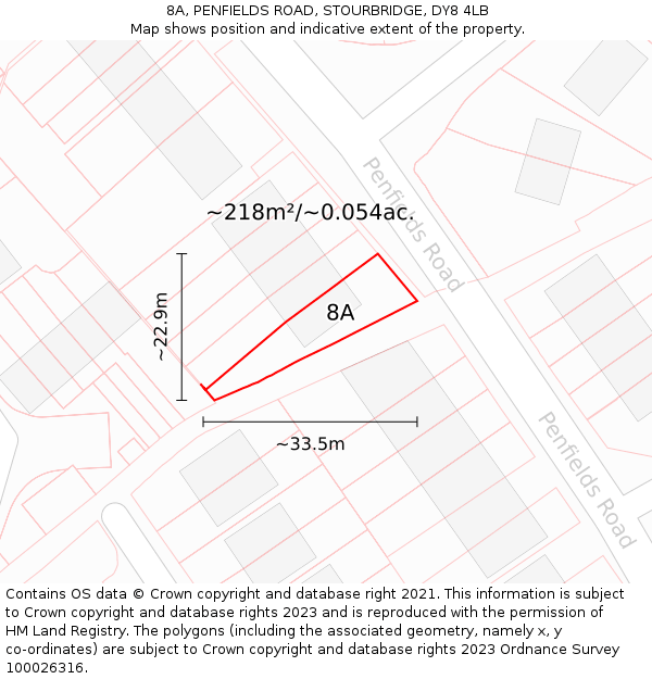 8A, PENFIELDS ROAD, STOURBRIDGE, DY8 4LB: Plot and title map