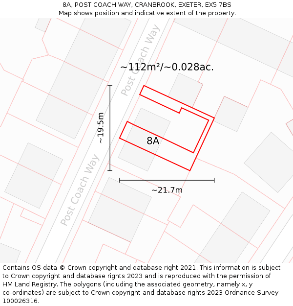 8A, POST COACH WAY, CRANBROOK, EXETER, EX5 7BS: Plot and title map