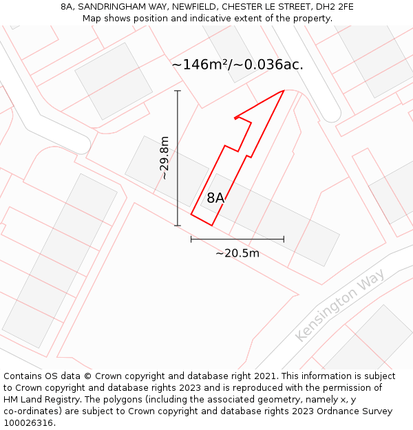 8A, SANDRINGHAM WAY, NEWFIELD, CHESTER LE STREET, DH2 2FE: Plot and title map