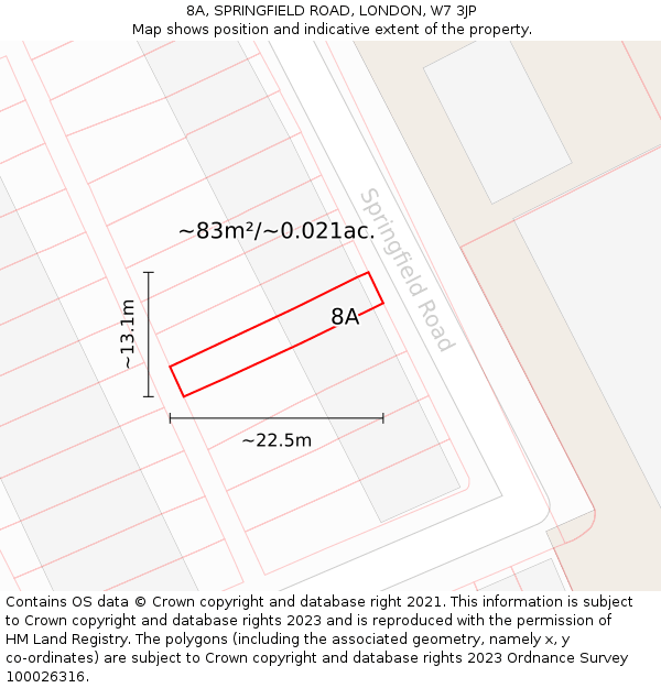 8A, SPRINGFIELD ROAD, LONDON, W7 3JP: Plot and title map