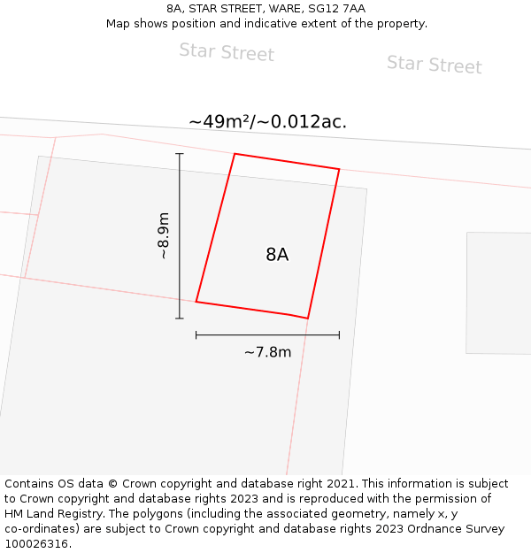 8A, STAR STREET, WARE, SG12 7AA: Plot and title map