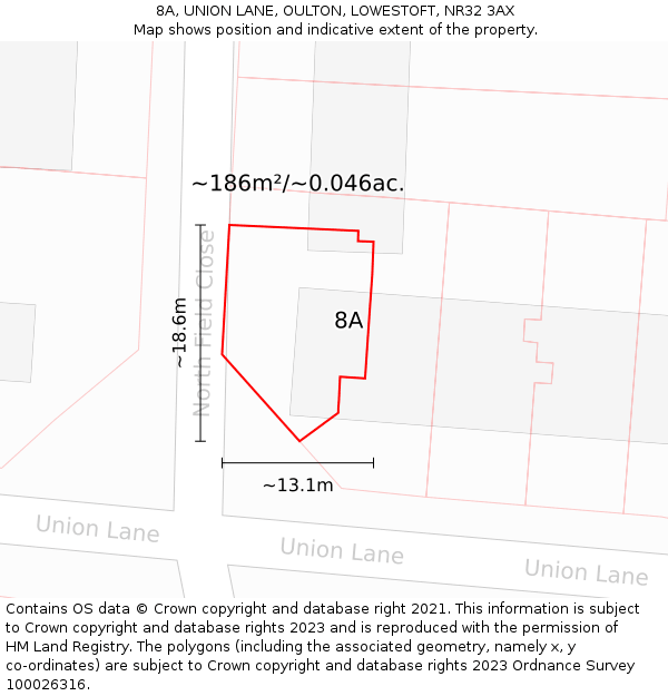 8A, UNION LANE, OULTON, LOWESTOFT, NR32 3AX: Plot and title map