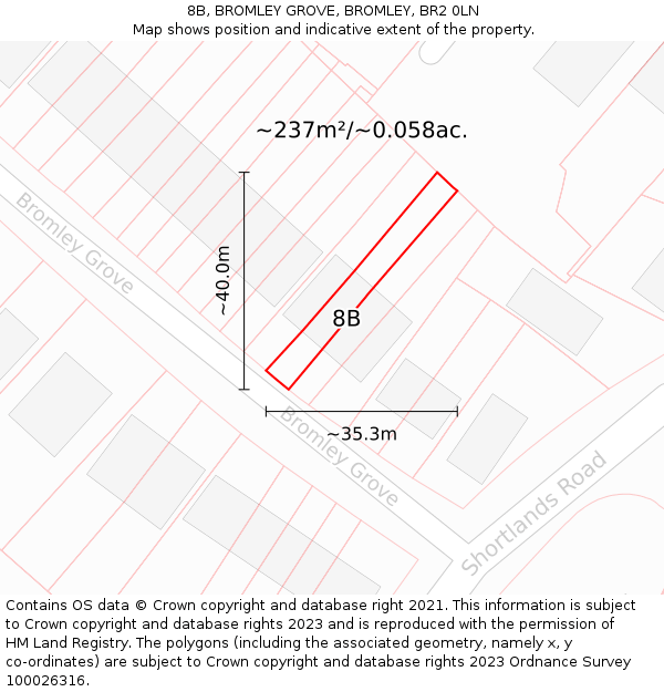 8B, BROMLEY GROVE, BROMLEY, BR2 0LN: Plot and title map