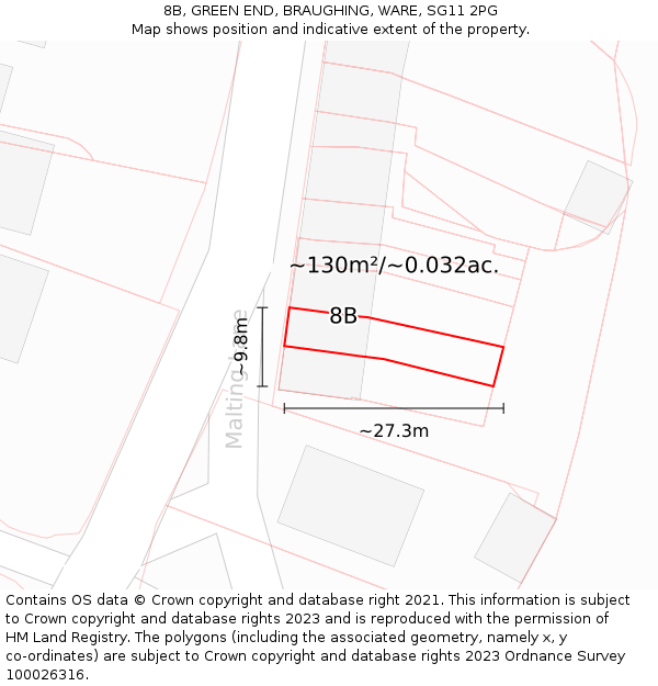 8B, GREEN END, BRAUGHING, WARE, SG11 2PG: Plot and title map