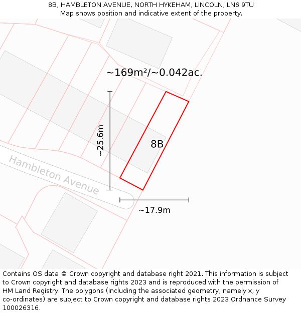 8B, HAMBLETON AVENUE, NORTH HYKEHAM, LINCOLN, LN6 9TU: Plot and title map
