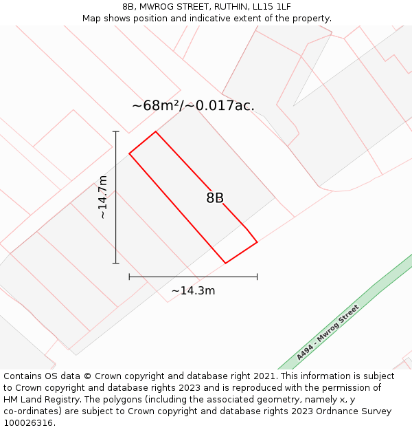 8B, MWROG STREET, RUTHIN, LL15 1LF: Plot and title map