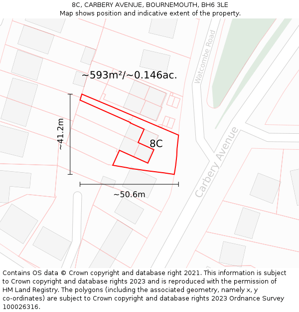 8C, CARBERY AVENUE, BOURNEMOUTH, BH6 3LE: Plot and title map
