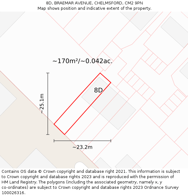 8D, BRAEMAR AVENUE, CHELMSFORD, CM2 9PN: Plot and title map
