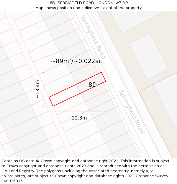 8D, SPRINGFIELD ROAD, LONDON, W7 3JP: Plot and title map