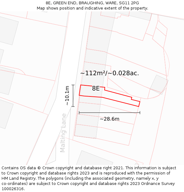 8E, GREEN END, BRAUGHING, WARE, SG11 2PG: Plot and title map