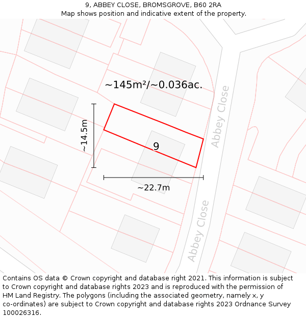 9, ABBEY CLOSE, BROMSGROVE, B60 2RA: Plot and title map