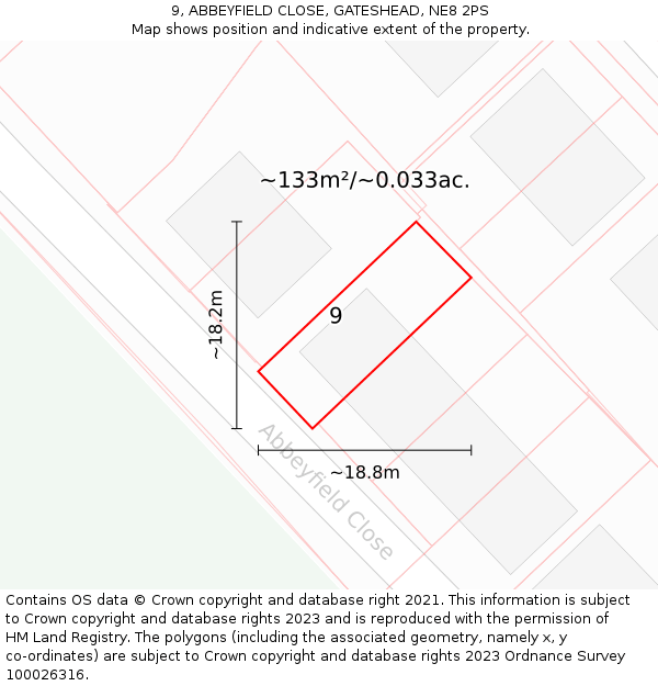 9, ABBEYFIELD CLOSE, GATESHEAD, NE8 2PS: Plot and title map