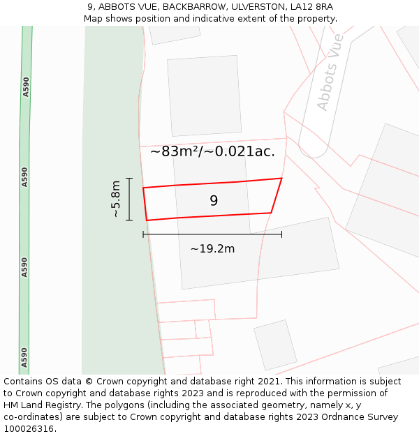 9, ABBOTS VUE, BACKBARROW, ULVERSTON, LA12 8RA: Plot and title map