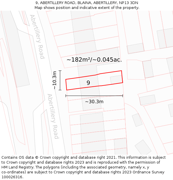 9, ABERTILLERY ROAD, BLAINA, ABERTILLERY, NP13 3DN: Plot and title map