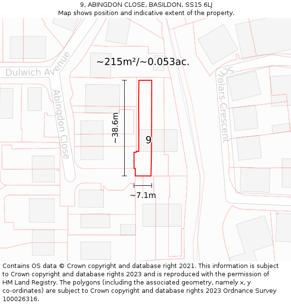 9, ABINGDON CLOSE, BASILDON, SS15 6LJ: Plot and title map