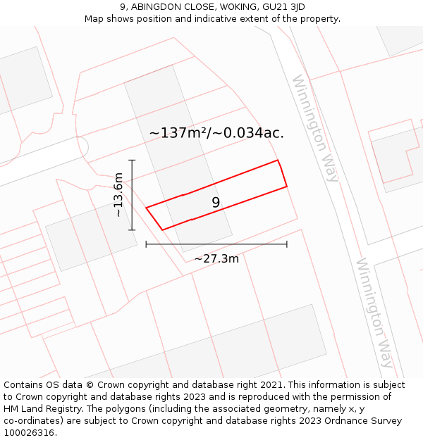 9, ABINGDON CLOSE, WOKING, GU21 3JD: Plot and title map