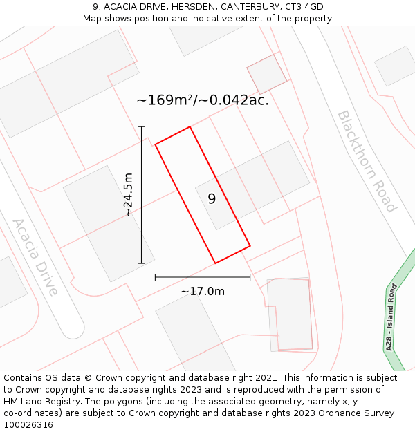 9, ACACIA DRIVE, HERSDEN, CANTERBURY, CT3 4GD: Plot and title map