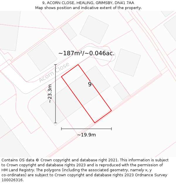 9, ACORN CLOSE, HEALING, GRIMSBY, DN41 7AA: Plot and title map