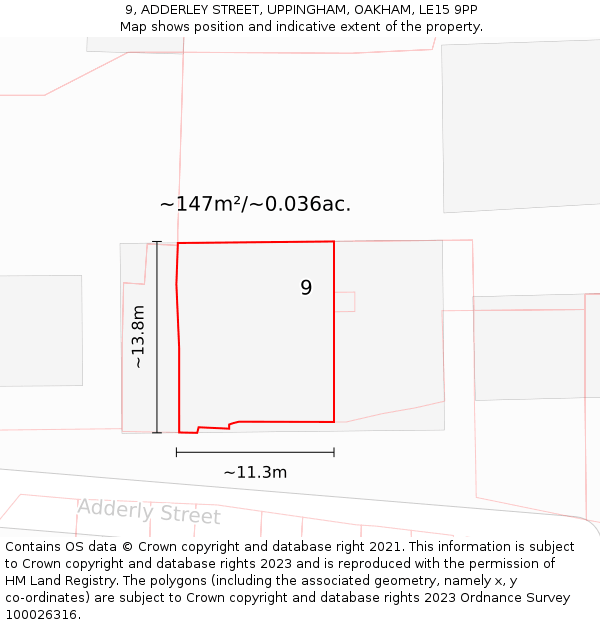 9, ADDERLEY STREET, UPPINGHAM, OAKHAM, LE15 9PP: Plot and title map