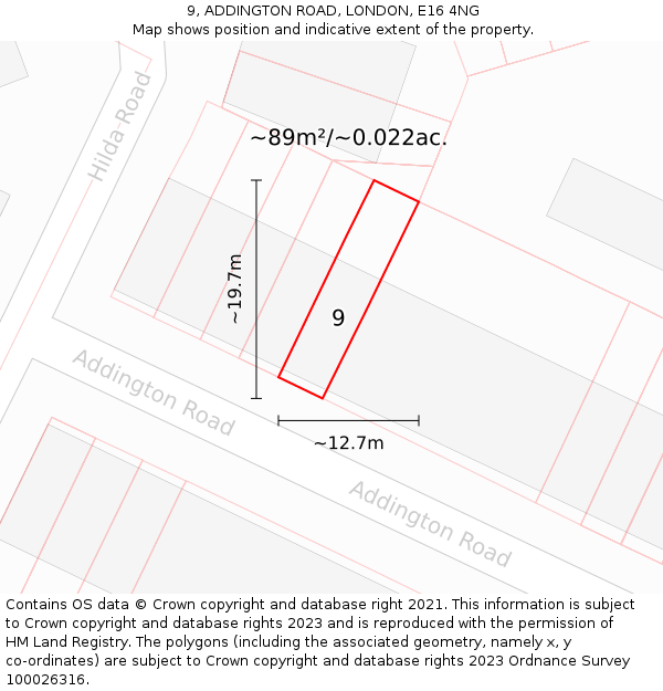 9, ADDINGTON ROAD, LONDON, E16 4NG: Plot and title map