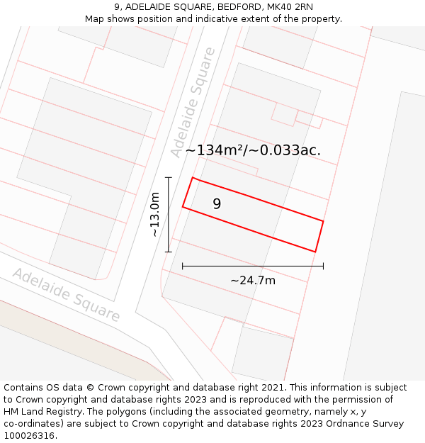 9, ADELAIDE SQUARE, BEDFORD, MK40 2RN: Plot and title map