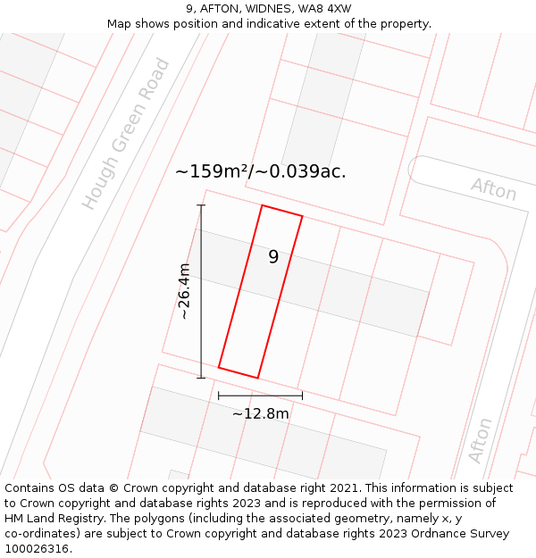 9, AFTON, WIDNES, WA8 4XW: Plot and title map