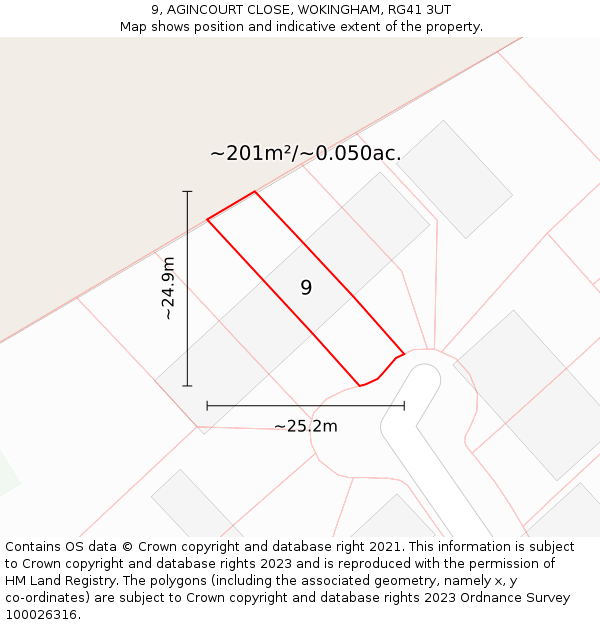 9, AGINCOURT CLOSE, WOKINGHAM, RG41 3UT: Plot and title map