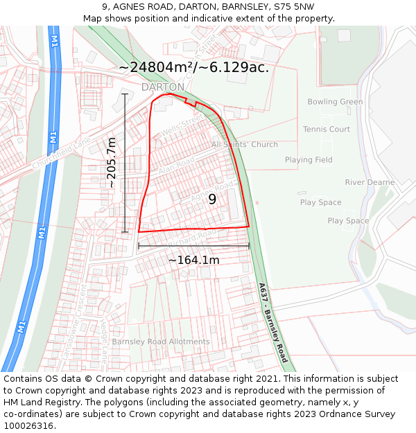 9, AGNES ROAD, DARTON, BARNSLEY, S75 5NW: Plot and title map