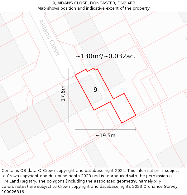 9, AIDANS CLOSE, DONCASTER, DN2 4RB: Plot and title map