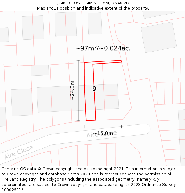 9, AIRE CLOSE, IMMINGHAM, DN40 2DT: Plot and title map