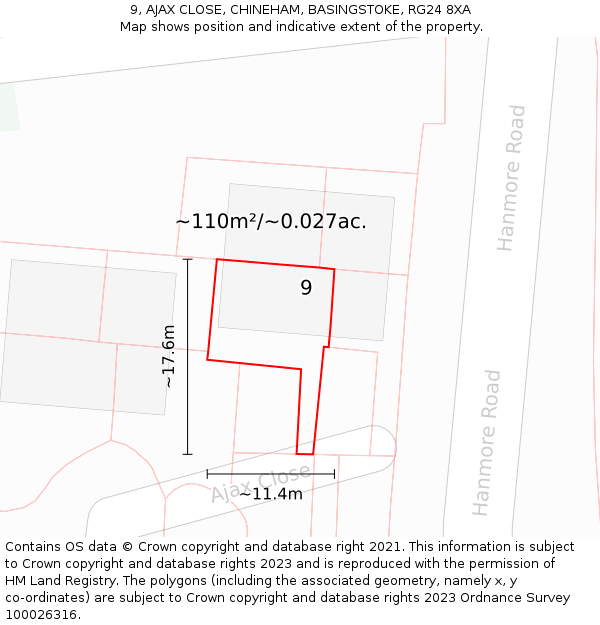 9, AJAX CLOSE, CHINEHAM, BASINGSTOKE, RG24 8XA: Plot and title map