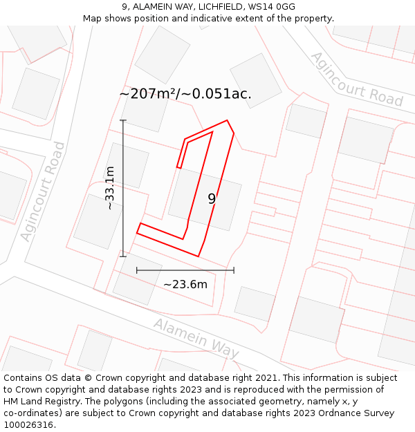 9, ALAMEIN WAY, LICHFIELD, WS14 0GG: Plot and title map