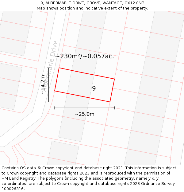 9, ALBERMARLE DRIVE, GROVE, WANTAGE, OX12 0NB: Plot and title map