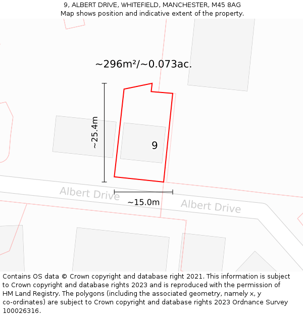 9, ALBERT DRIVE, WHITEFIELD, MANCHESTER, M45 8AG: Plot and title map