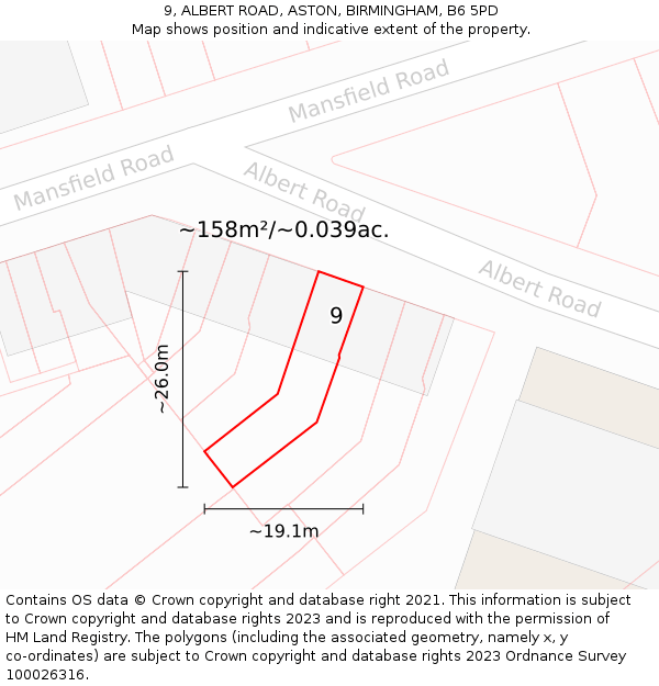 9, ALBERT ROAD, ASTON, BIRMINGHAM, B6 5PD: Plot and title map