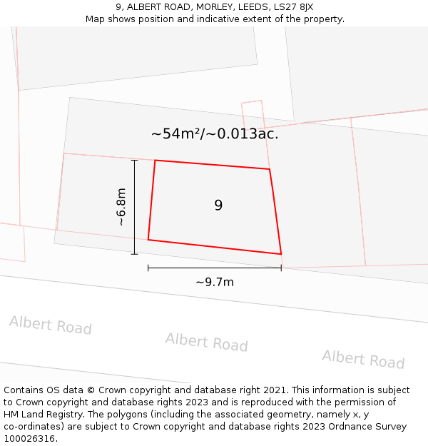 9, ALBERT ROAD, MORLEY, LEEDS, LS27 8JX: Plot and title map