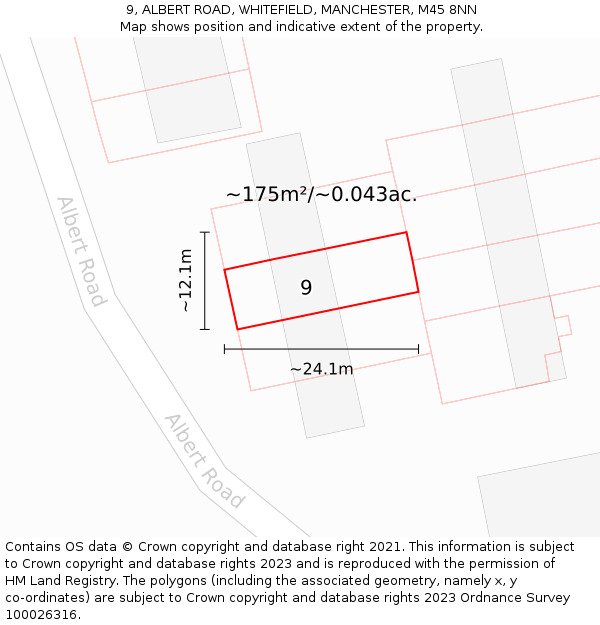 9, ALBERT ROAD, WHITEFIELD, MANCHESTER, M45 8NN: Plot and title map