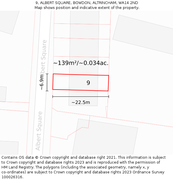 9, ALBERT SQUARE, BOWDON, ALTRINCHAM, WA14 2ND: Plot and title map