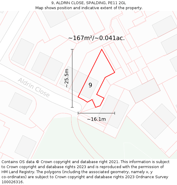 9, ALDRIN CLOSE, SPALDING, PE11 2GL: Plot and title map