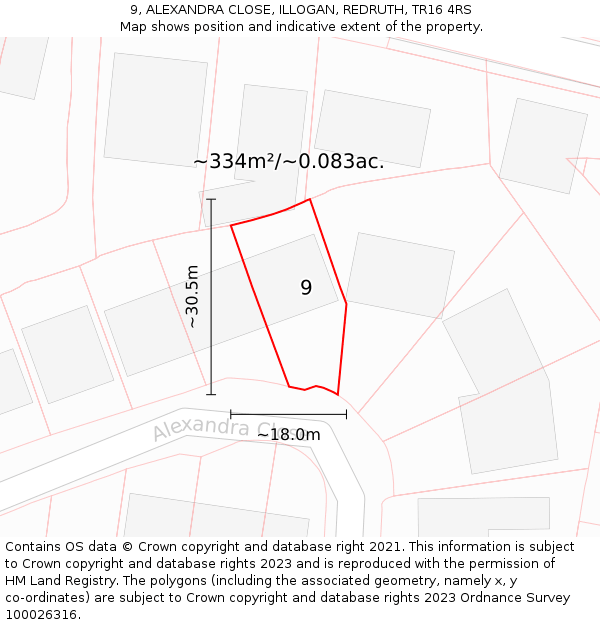 9, ALEXANDRA CLOSE, ILLOGAN, REDRUTH, TR16 4RS: Plot and title map