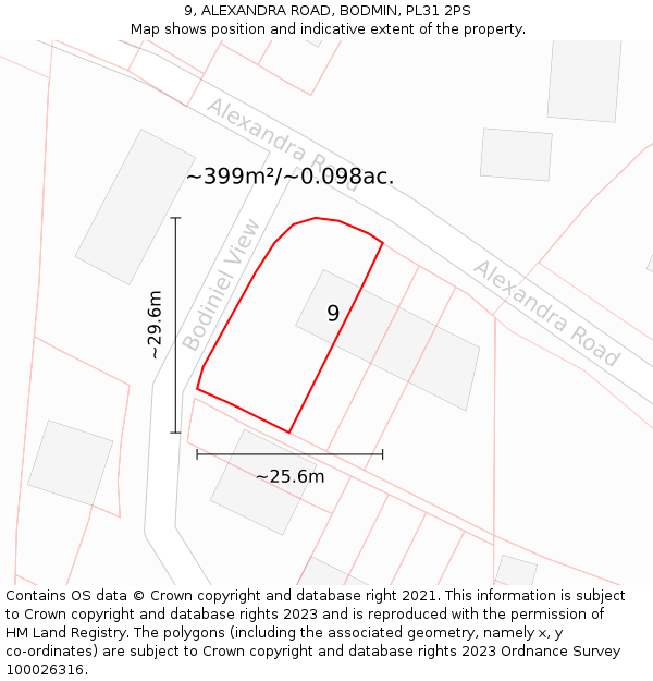 9, ALEXANDRA ROAD, BODMIN, PL31 2PS: Plot and title map
