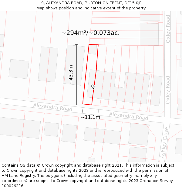 9, ALEXANDRA ROAD, BURTON-ON-TRENT, DE15 0JE: Plot and title map