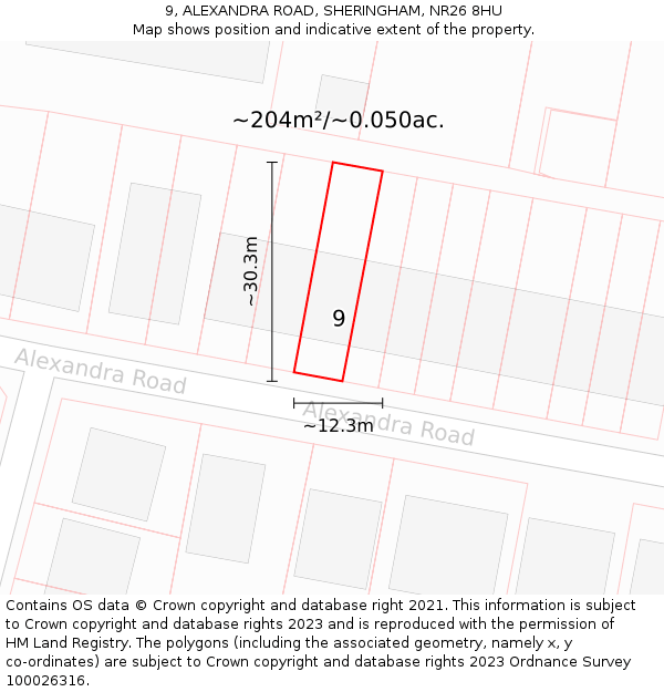 9, ALEXANDRA ROAD, SHERINGHAM, NR26 8HU: Plot and title map
