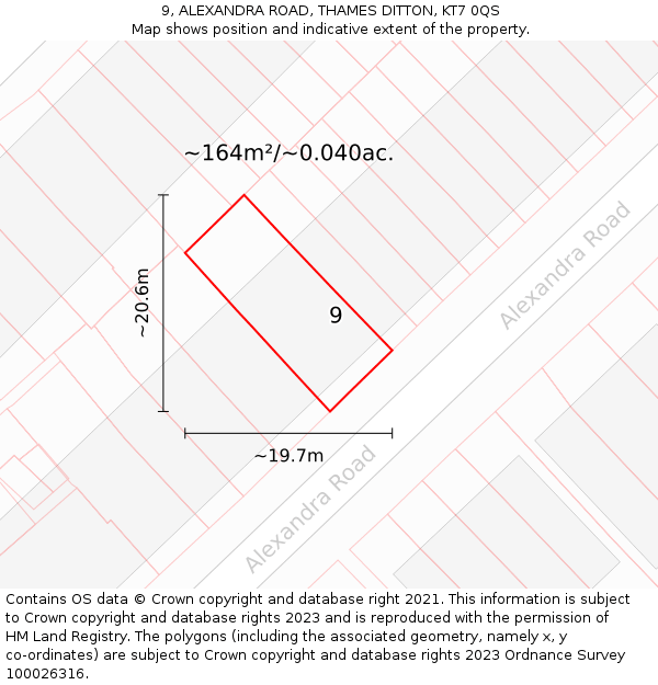 9, ALEXANDRA ROAD, THAMES DITTON, KT7 0QS: Plot and title map