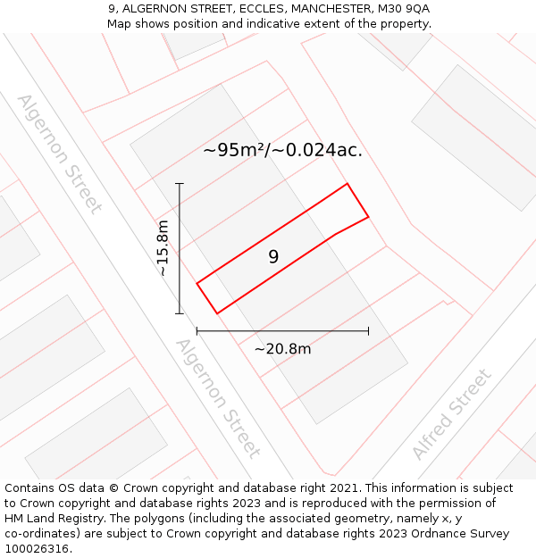 9, ALGERNON STREET, ECCLES, MANCHESTER, M30 9QA: Plot and title map