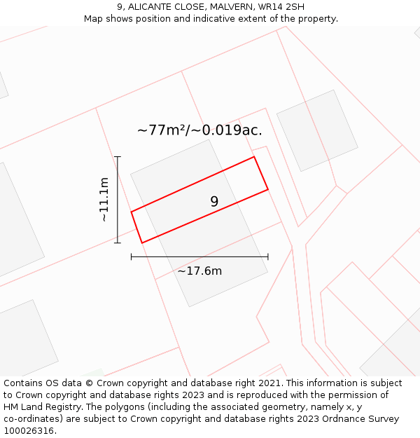 9, ALICANTE CLOSE, MALVERN, WR14 2SH: Plot and title map