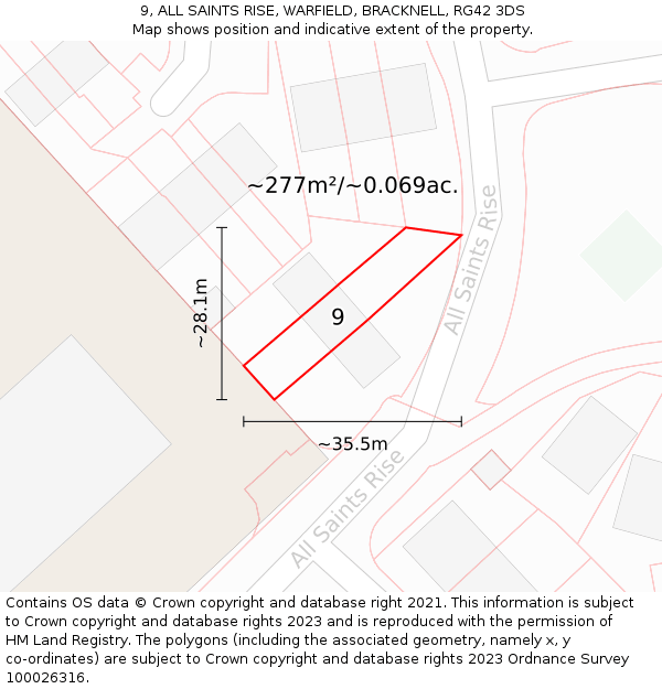 9, ALL SAINTS RISE, WARFIELD, BRACKNELL, RG42 3DS: Plot and title map